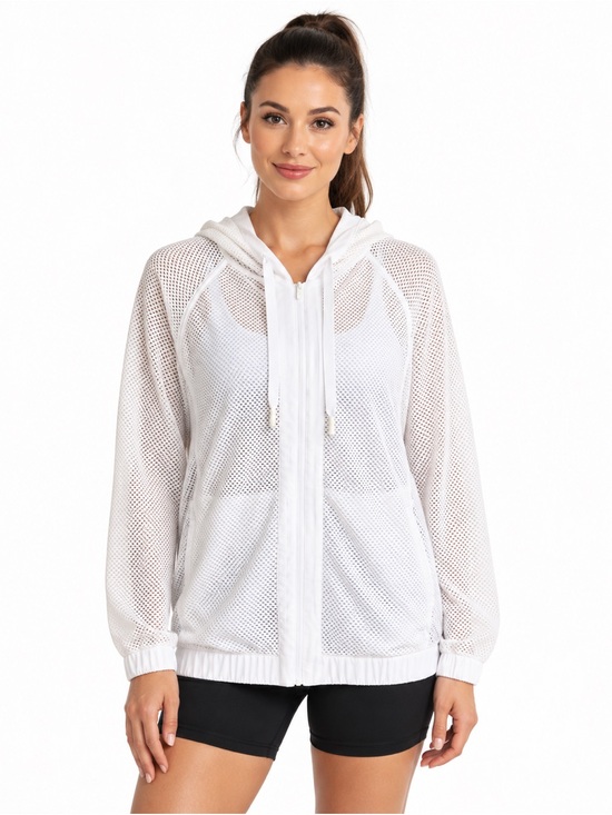 lululemon athletica Jackets & Blazers - NWOT Lululemon White Mesh Full-Zip Hooded Jacket Relaxed Fit Women’s 12